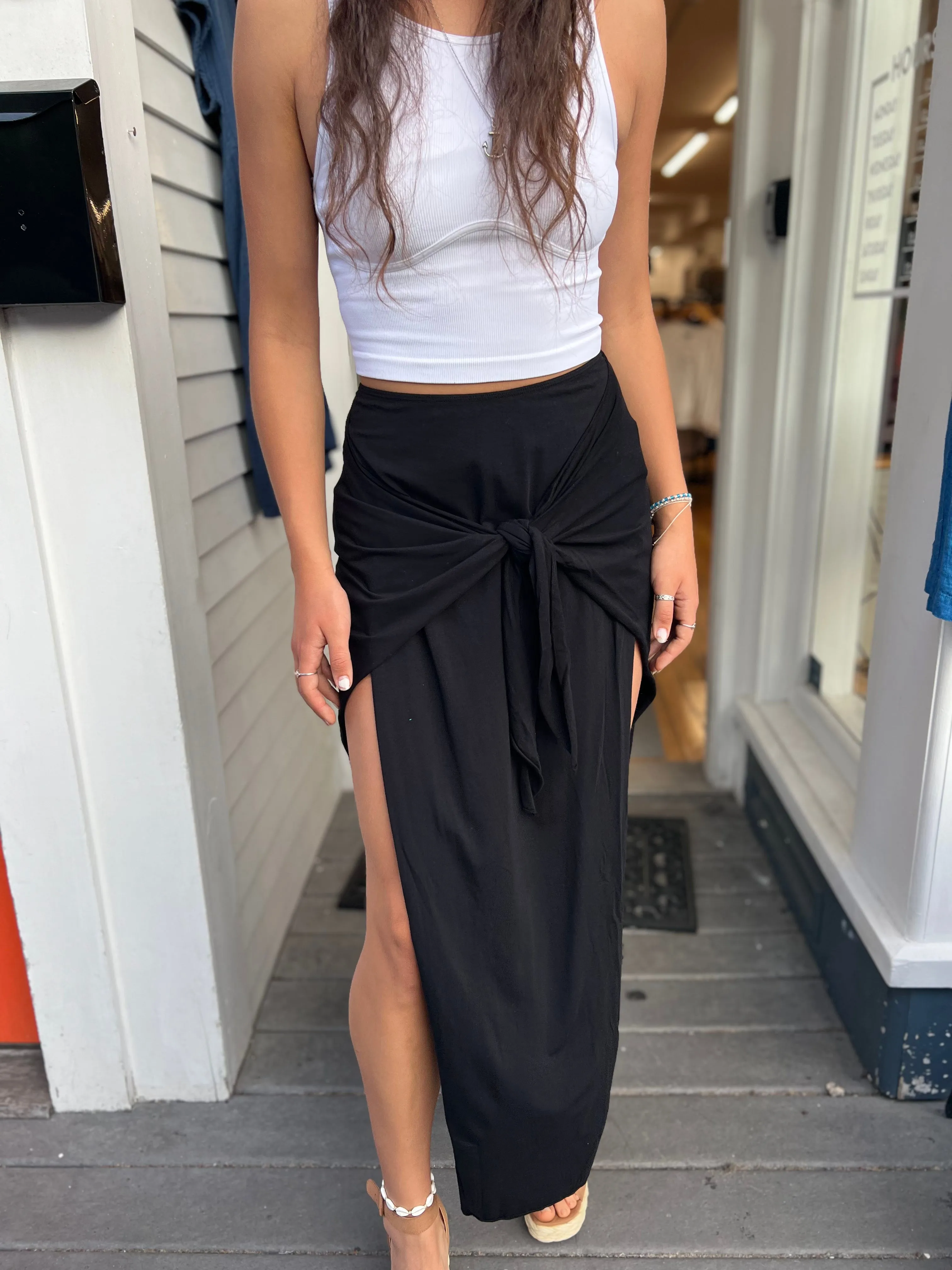 Tie Front Wrap Maxi Skirt