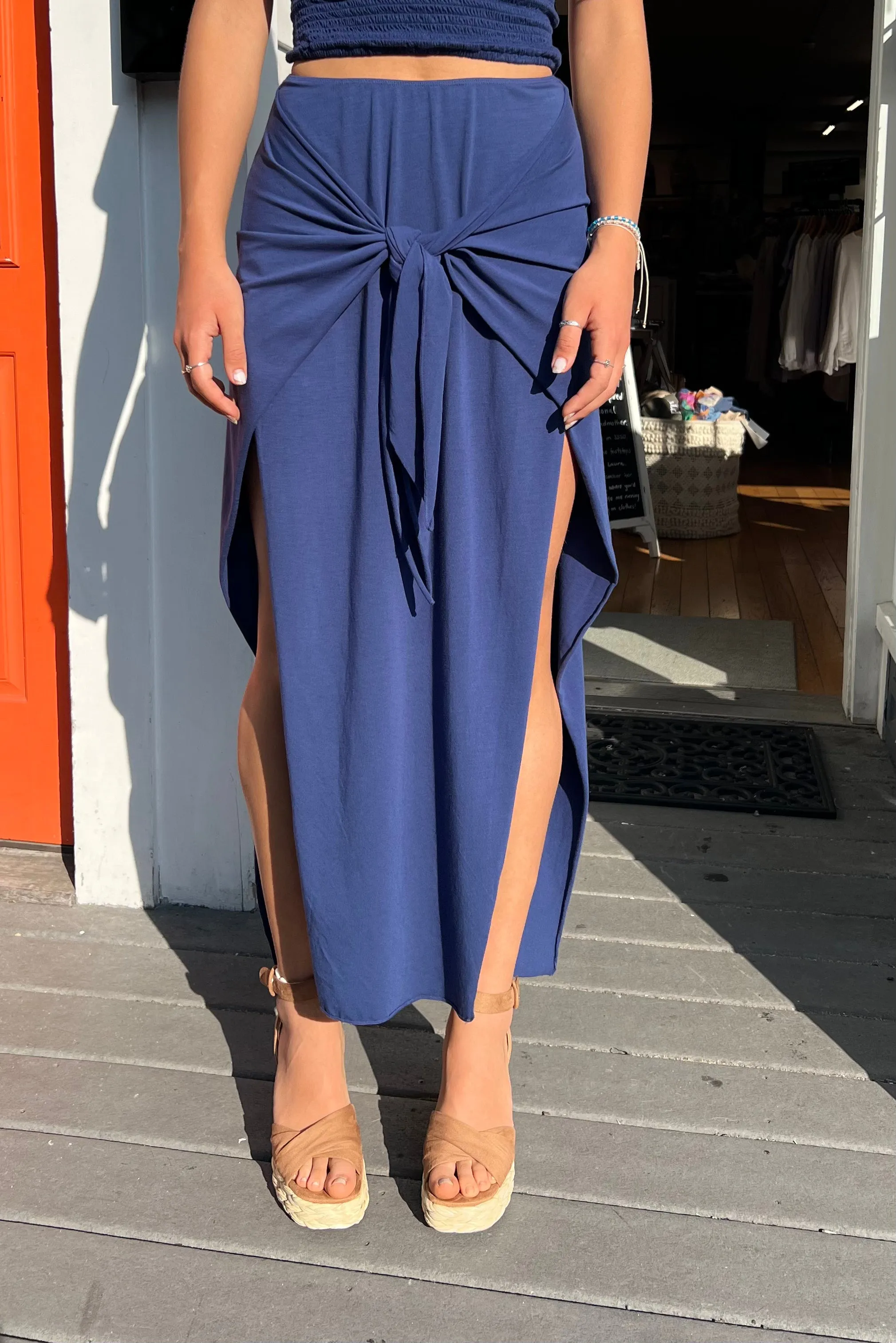 Tie Front Wrap Maxi Skirt