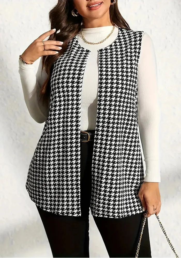 Timeless Houndstooth Sleeveless Open-Front Vest
