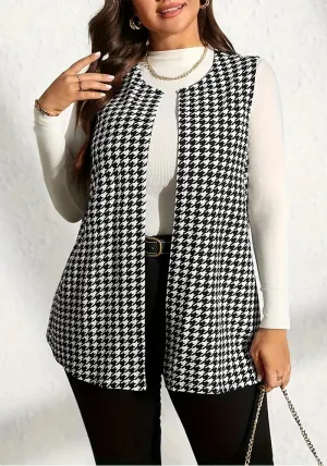 Timeless Houndstooth Sleeveless Open-Front Vest