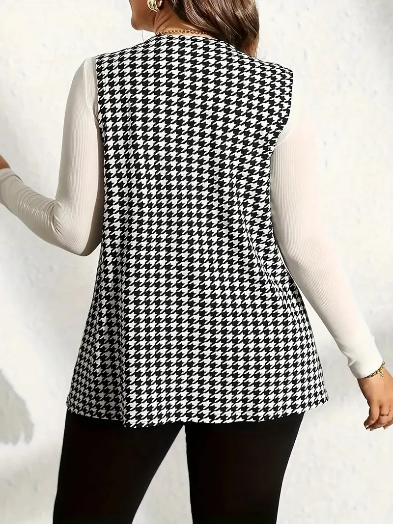 Timeless Houndstooth Sleeveless Open-Front Vest