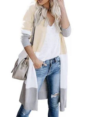 Tri-color Striped Stitching Long Sweater Cardigan