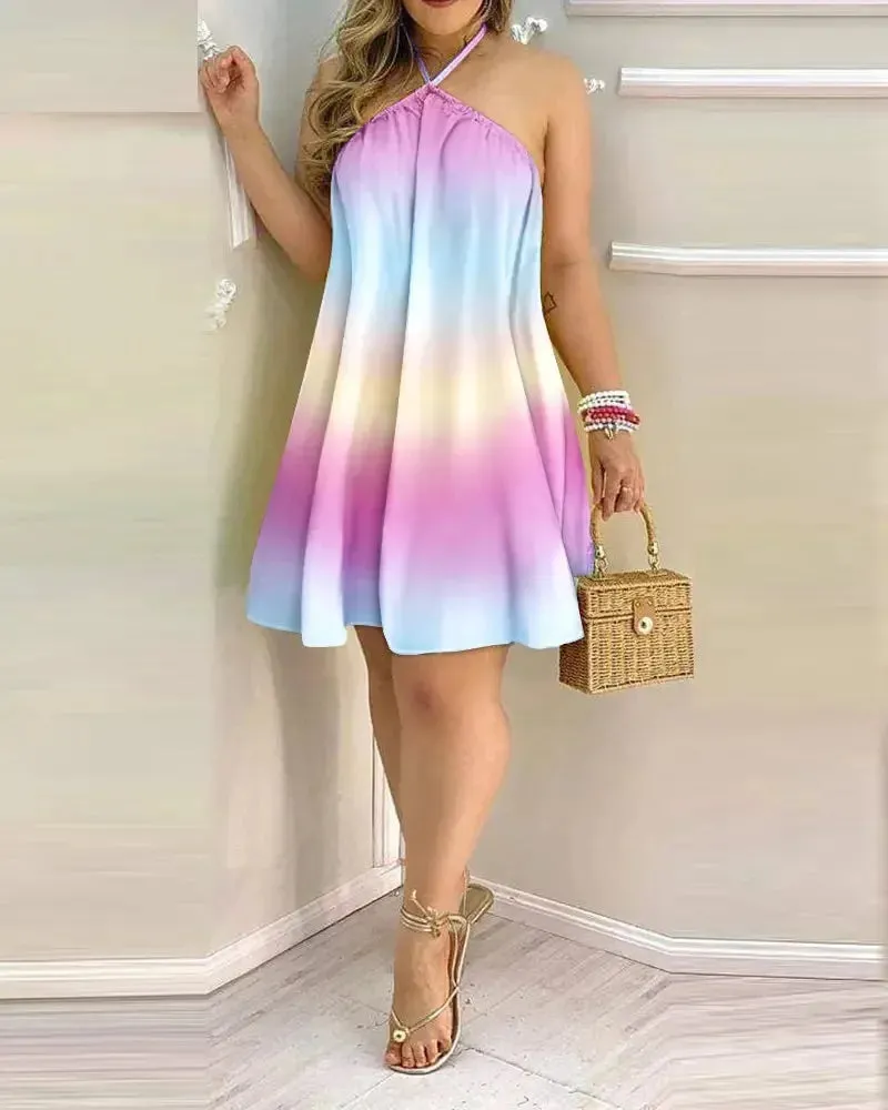 Tropical Print Halter Neck Dress
