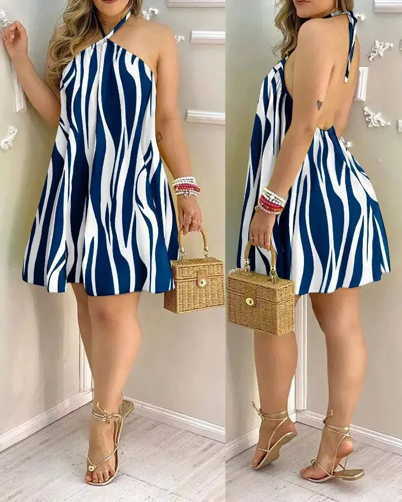 Tropical Print Halter Neck Dress