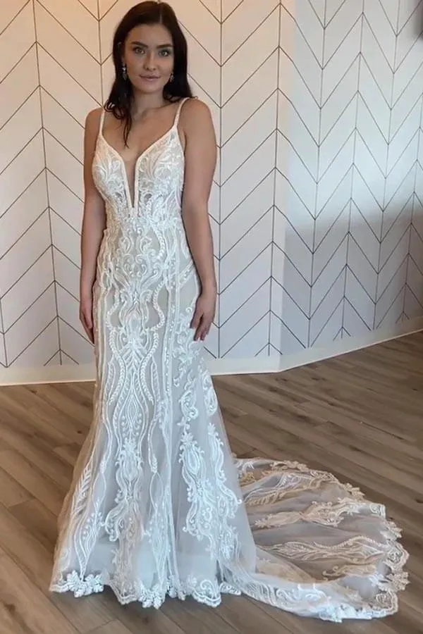 Tulle Vintage Mermaid Floral Lace Wedding Dresses, Bridal Gown, MW1008