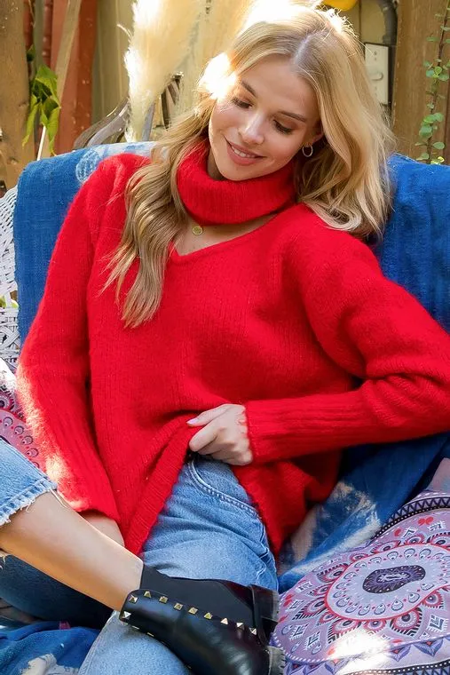 TURTLENECK CUTOUT SWEATER