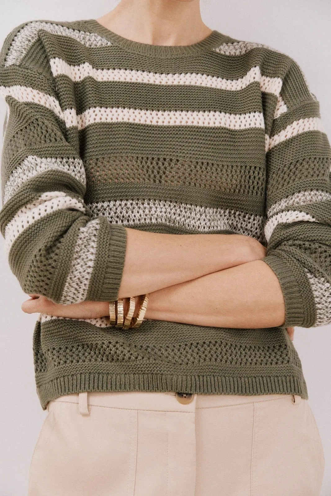 Two-tone striped jumper - Light Khaki