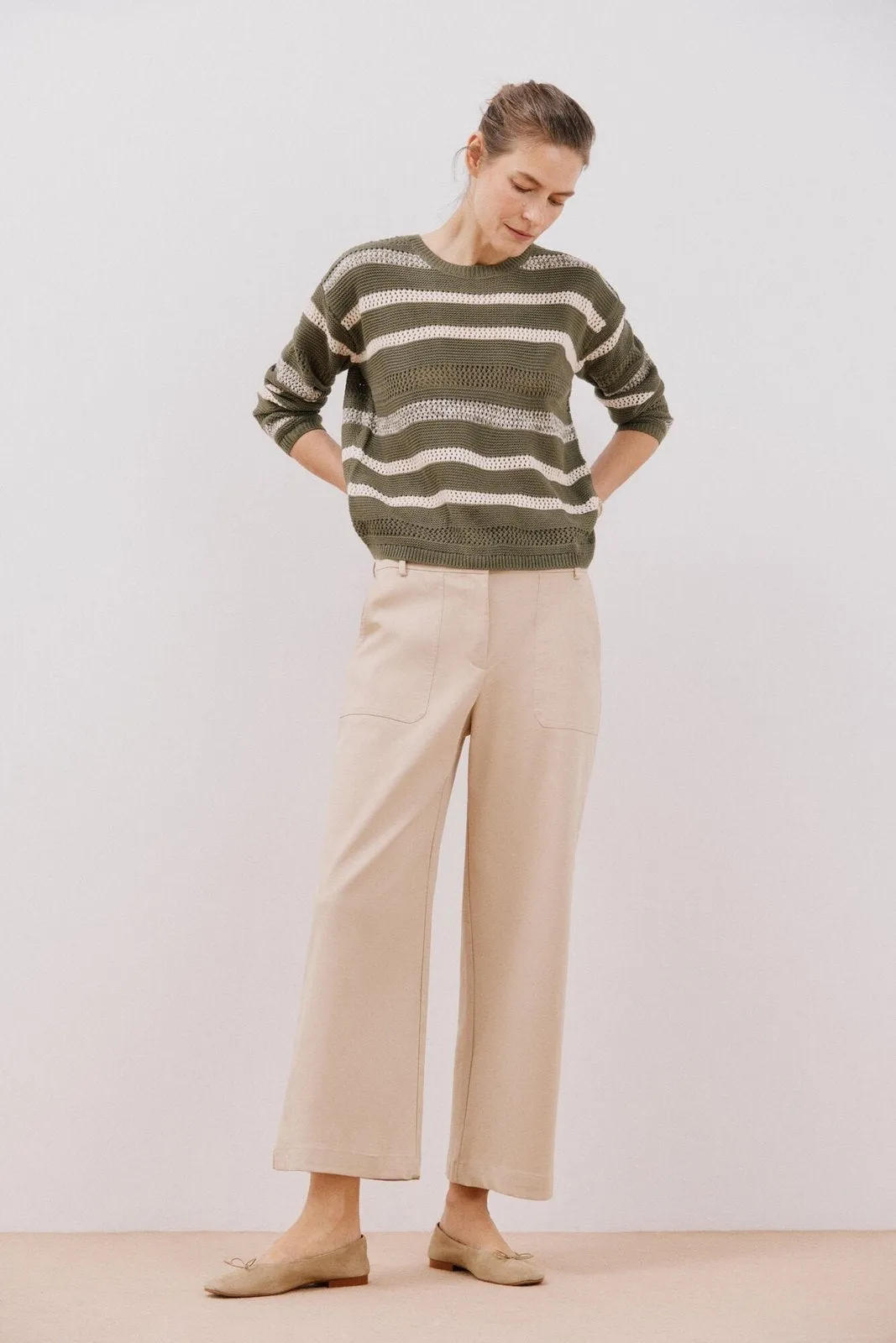 Two-tone striped jumper - Light Khaki