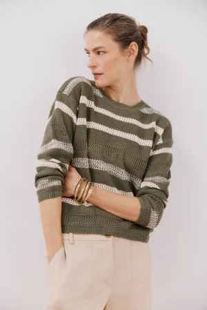 Two-tone striped jumper - Light Khaki