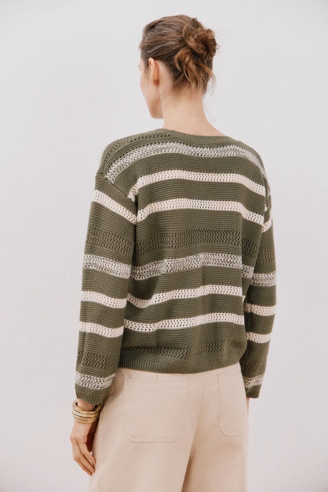 Two-tone striped jumper - Light Khaki