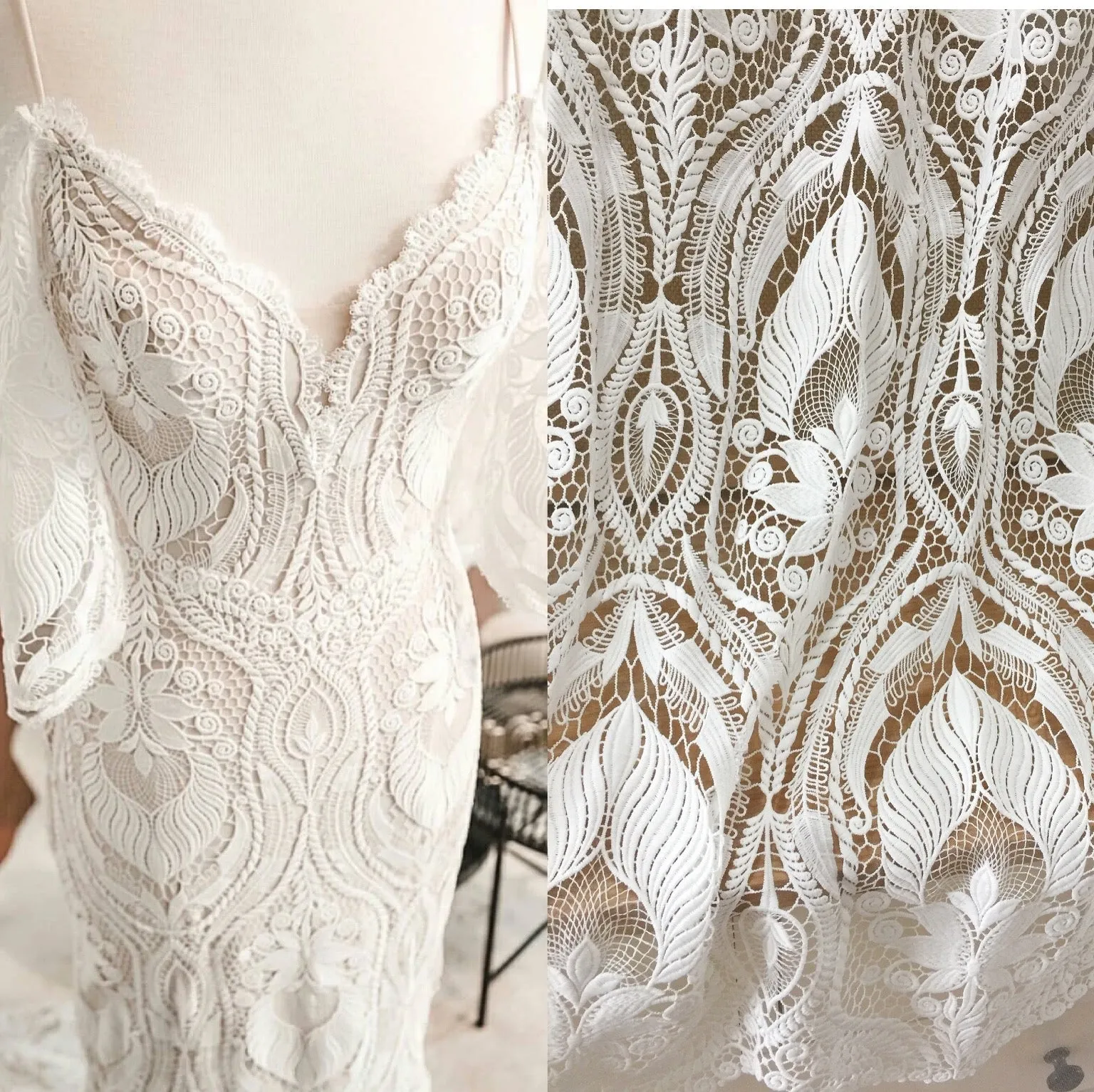 Unique Lace Wedding Dress Mermaid Spaghetti Straps Sexy Lace Bridal Gowns 2023