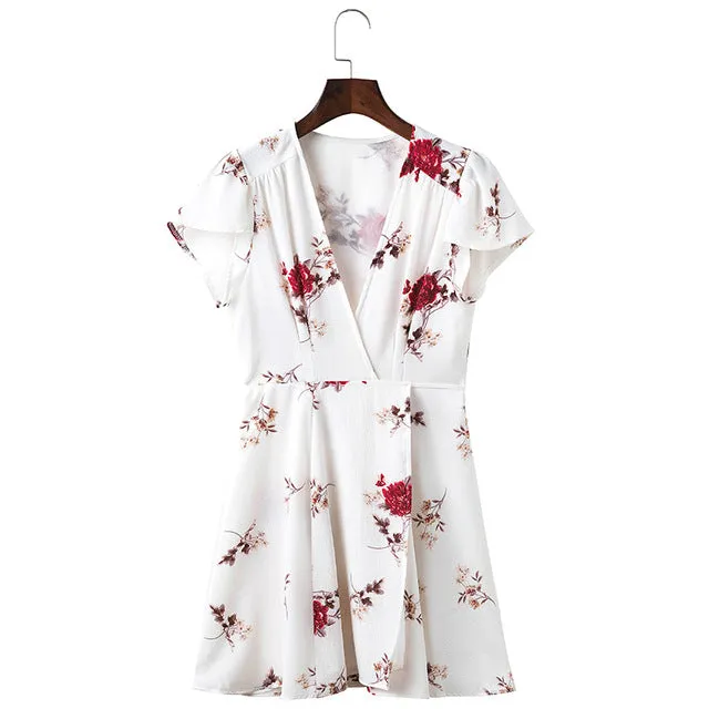 V-Neck Cape Short Sleeve  Mini Dress Multiple Colors