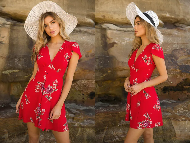 V-Neck Cape Short Sleeve  Mini Dress Multiple Colors