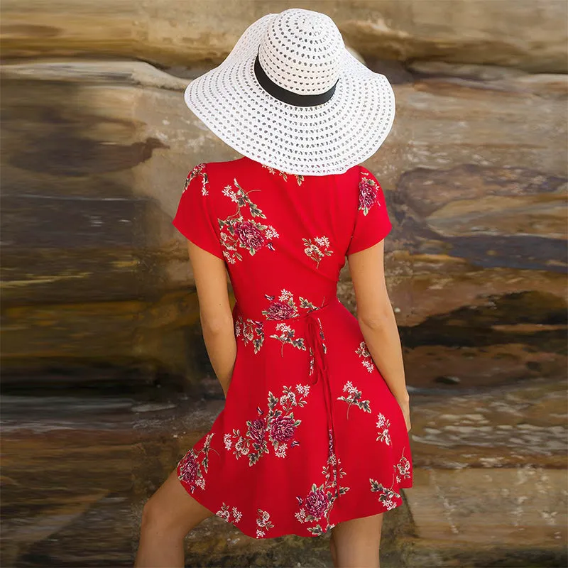 V-Neck Cape Short Sleeve  Mini Dress Multiple Colors