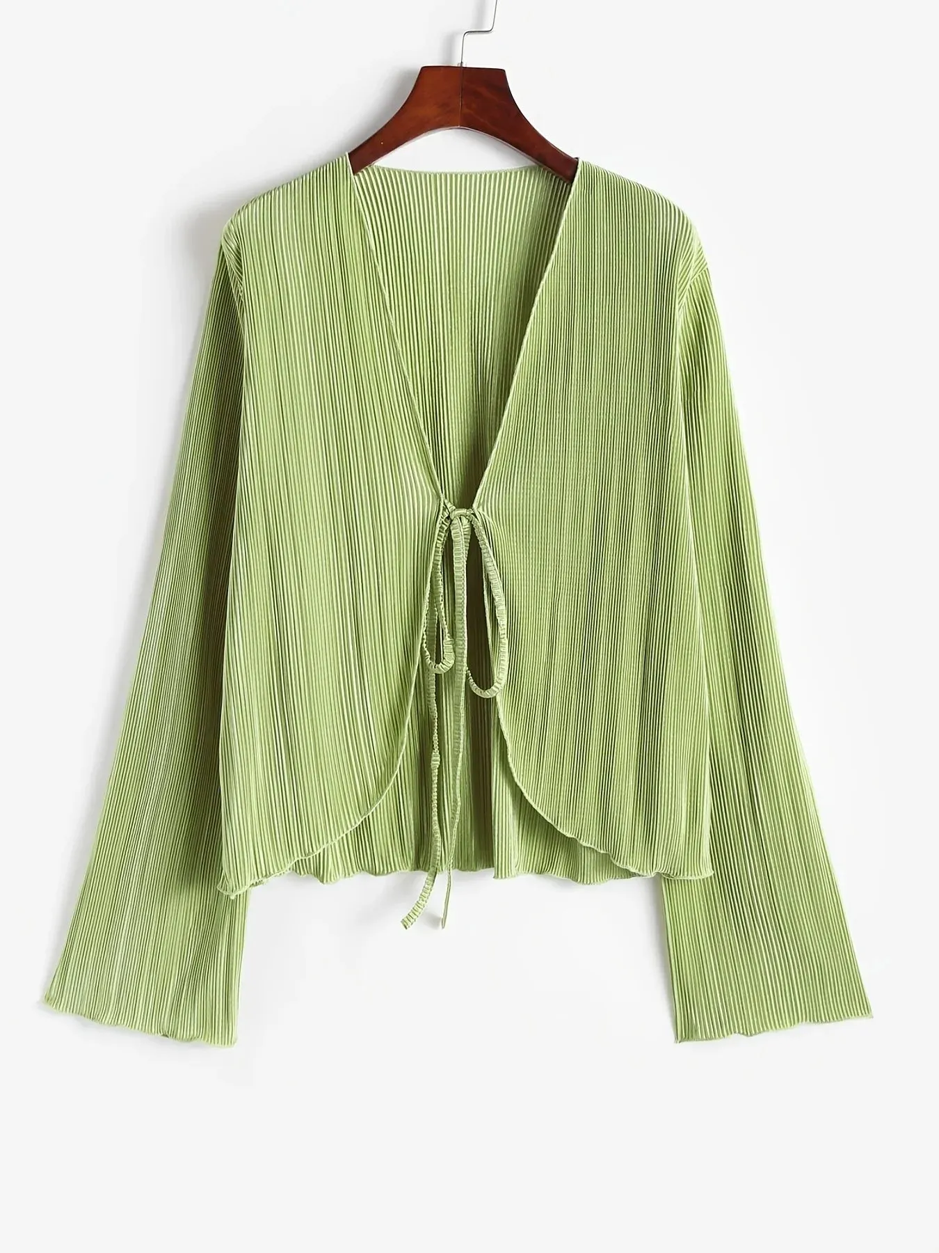 V-neck chest with umbilical short pleated knit cardigan