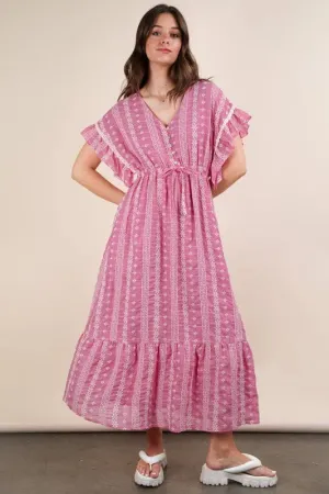 VERY J Embroidered Boho Ruffled Midi Dress