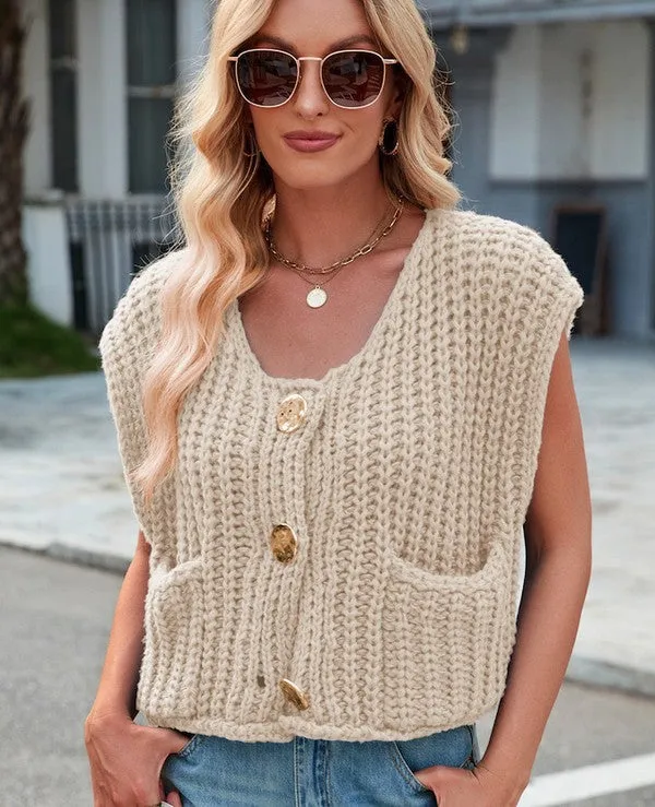 Vibrant Sleeveless Knit Cardigan Vest