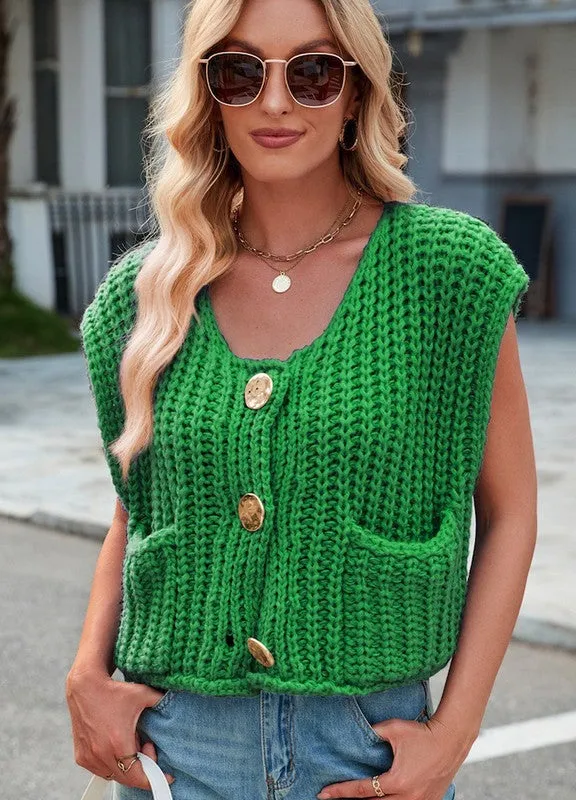 Vibrant Sleeveless Knit Cardigan Vest