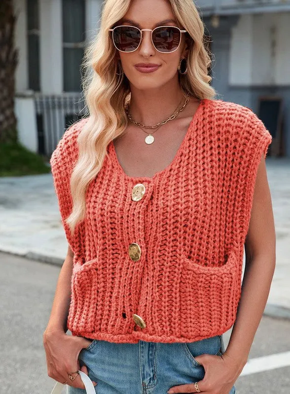 Vibrant Sleeveless Knit Cardigan Vest