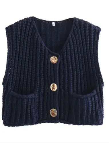 Vibrant Sleeveless Knit Cardigan Vest