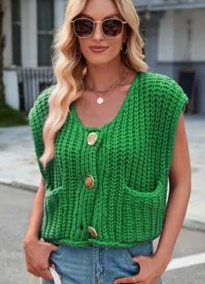 Vibrant Sleeveless Knit Cardigan Vest