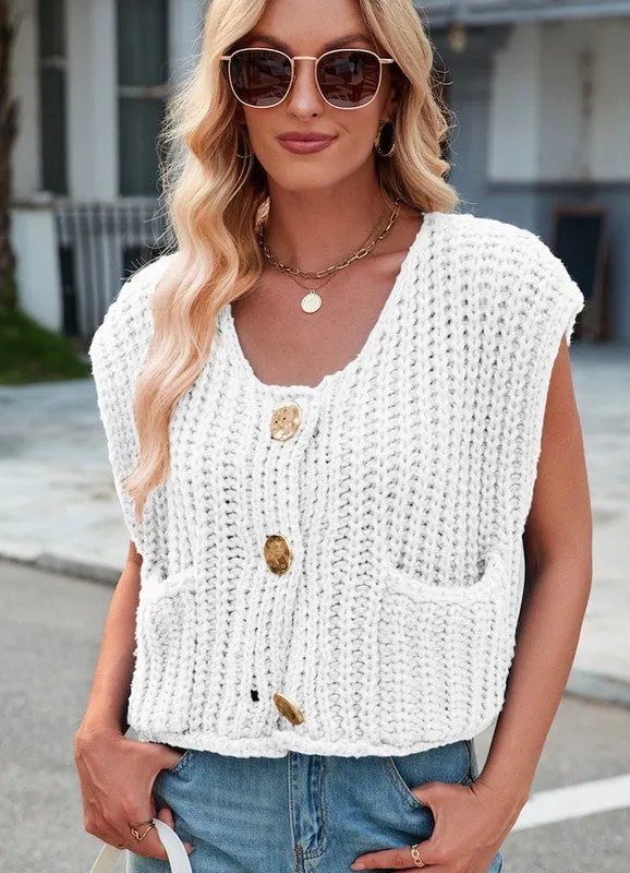Vibrant Sleeveless Knit Cardigan Vest