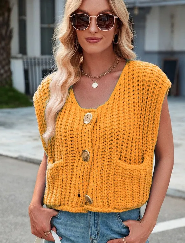 Vibrant Sleeveless Knit Cardigan Vest