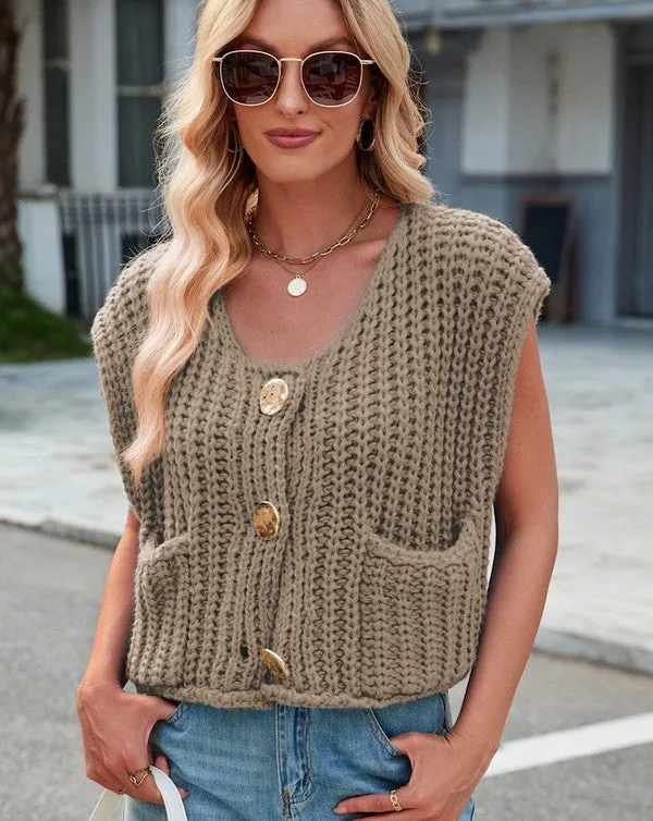 Vibrant Sleeveless Knit Cardigan Vest
