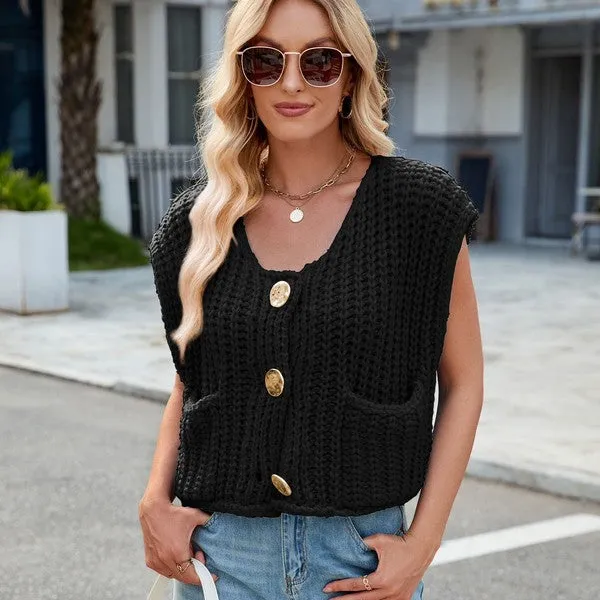 Vibrant Sleeveless Knit Cardigan Vest