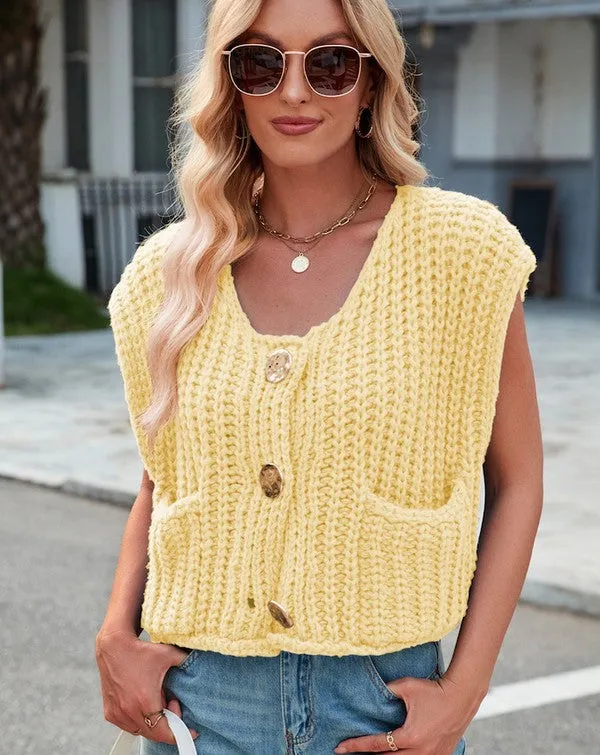 Vibrant Sleeveless Knit Cardigan Vest