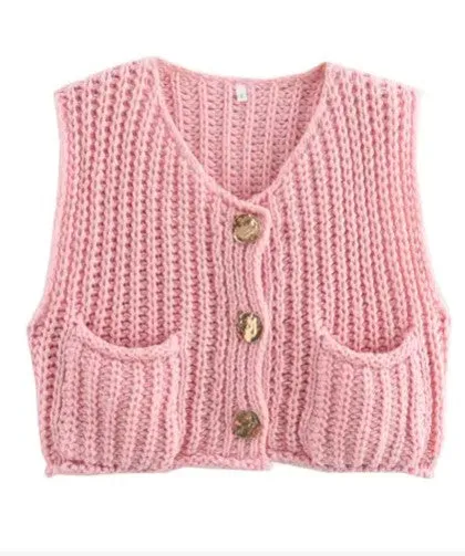 Vibrant Sleeveless Knit Cardigan Vest