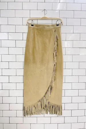 vintage 90s danier fringe wrap suede maxi skirt