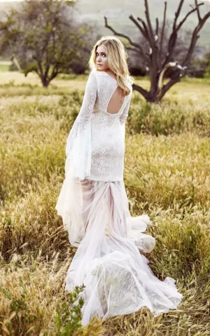 Vintage Puff-Sleeve Lace Tulle Dress With Sweep Train-711765