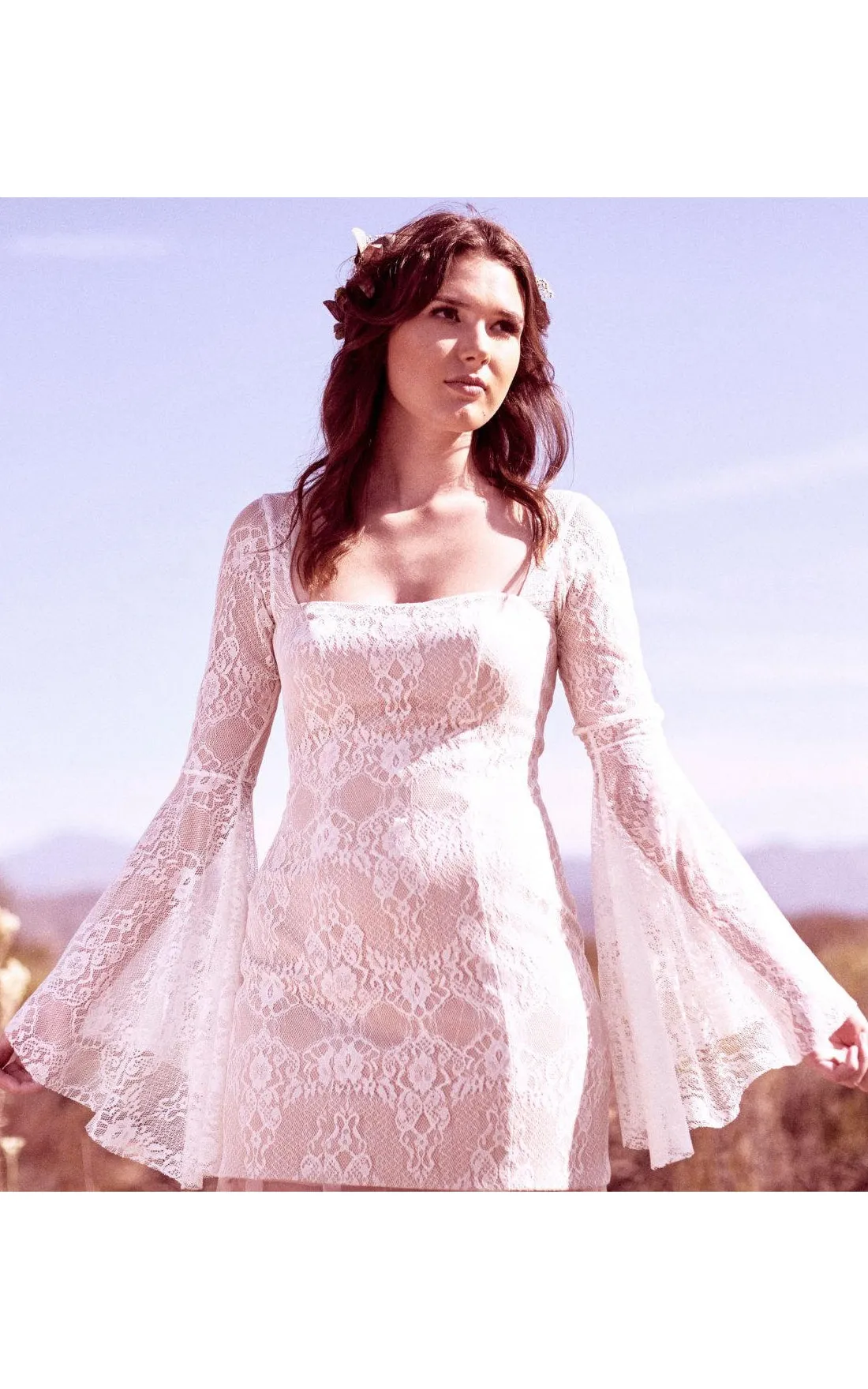 Vintage Puff-Sleeve Lace Tulle Dress With Sweep Train-711765