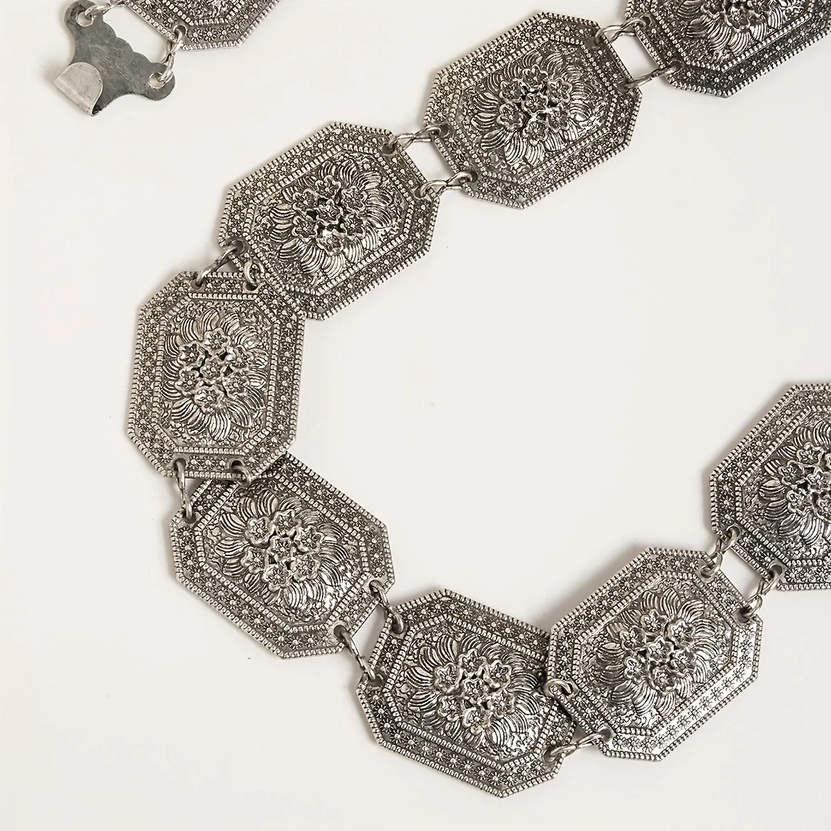 Vintage Silver Engraved Chain Belt for Women