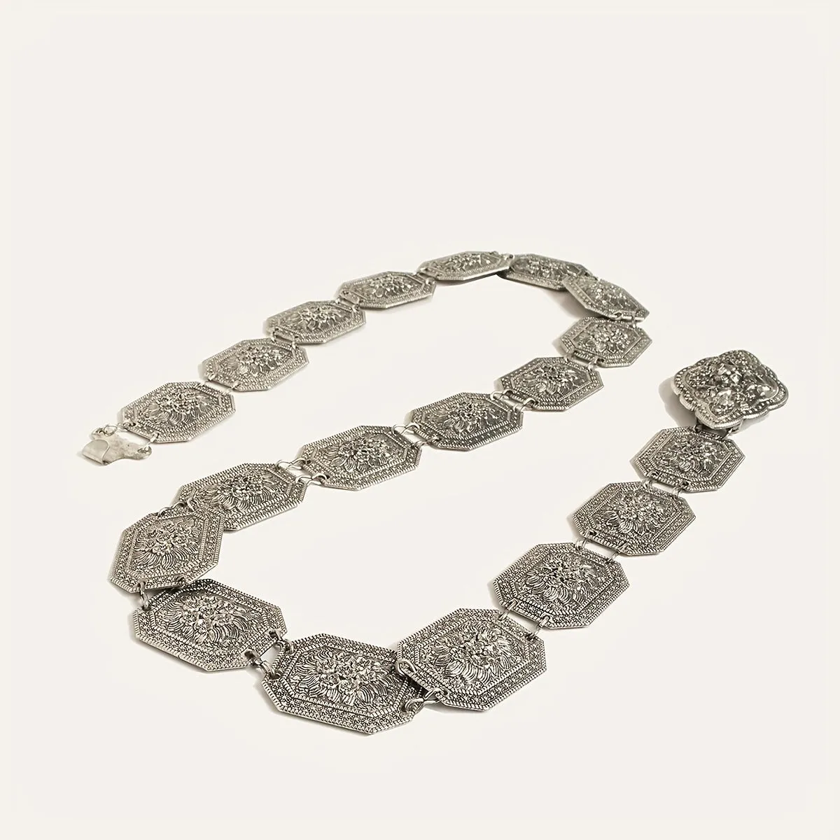Vintage Silver Engraved Chain Belt for Women