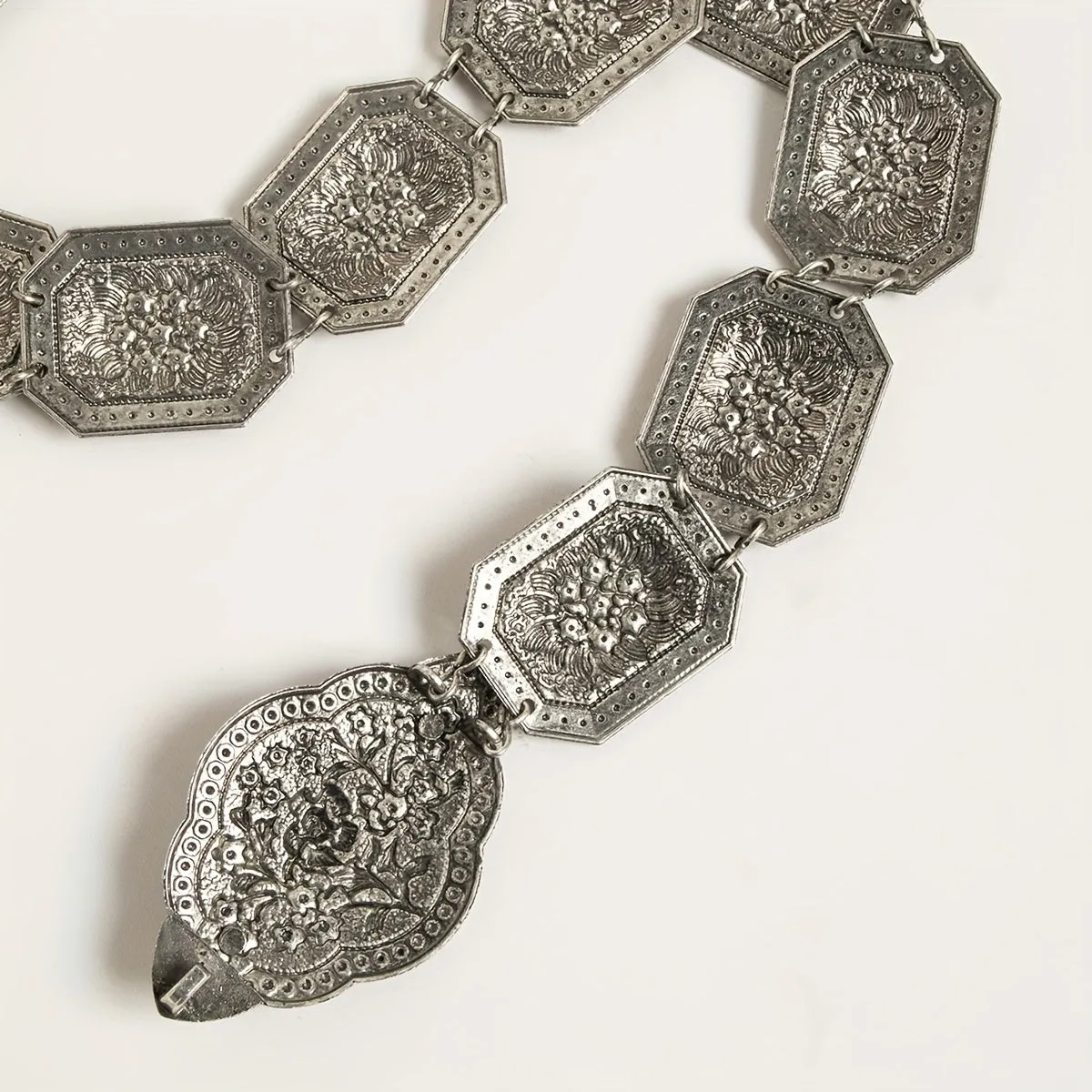 Vintage Silver Engraved Chain Belt for Women