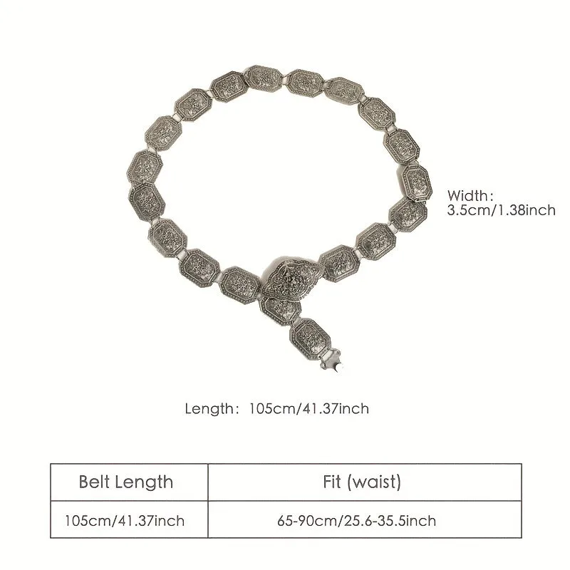 Vintage Silver Engraved Chain Belt for Women