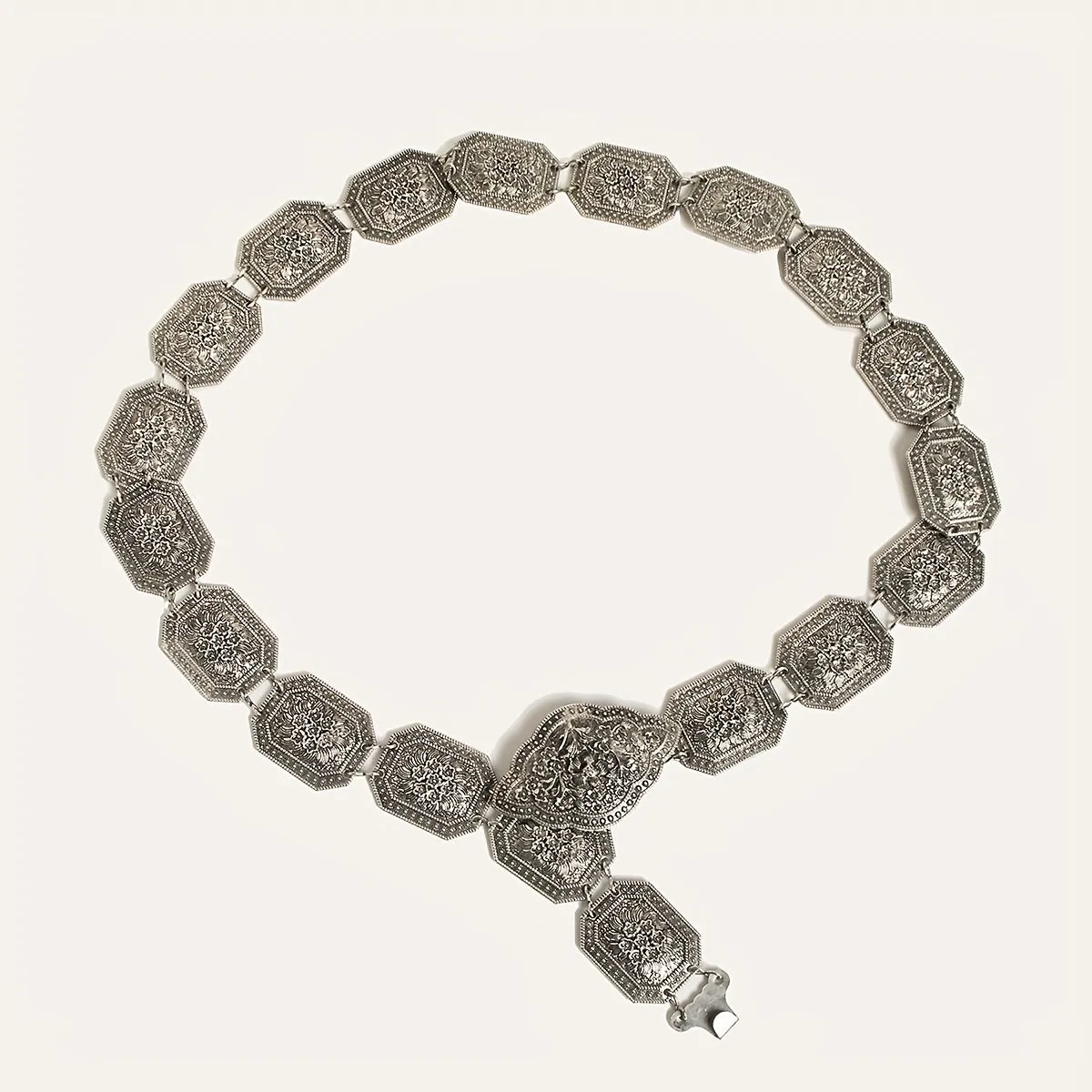 Vintage Silver Engraved Chain Belt for Women