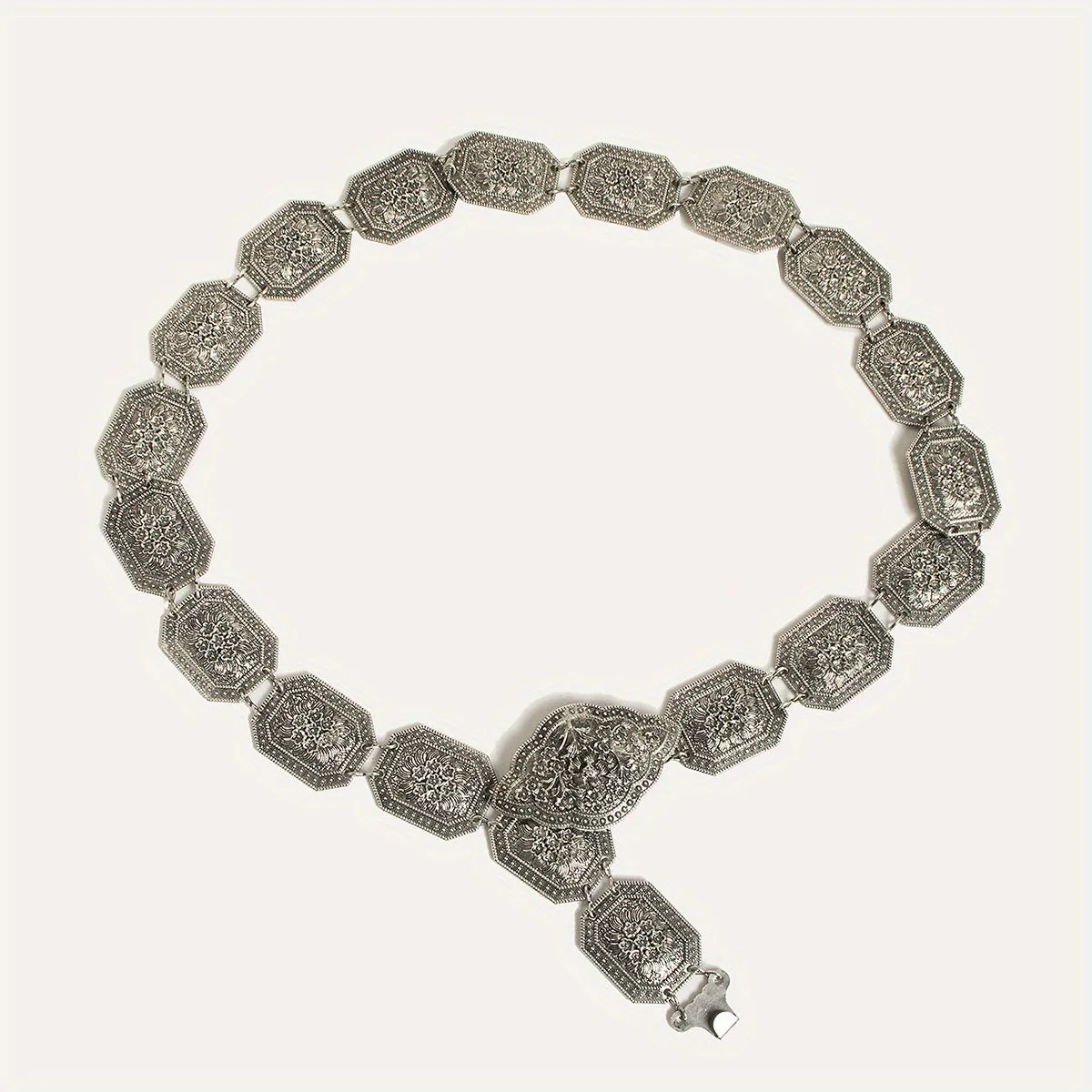 Vintage Silver Engraved Chain Belt for Women