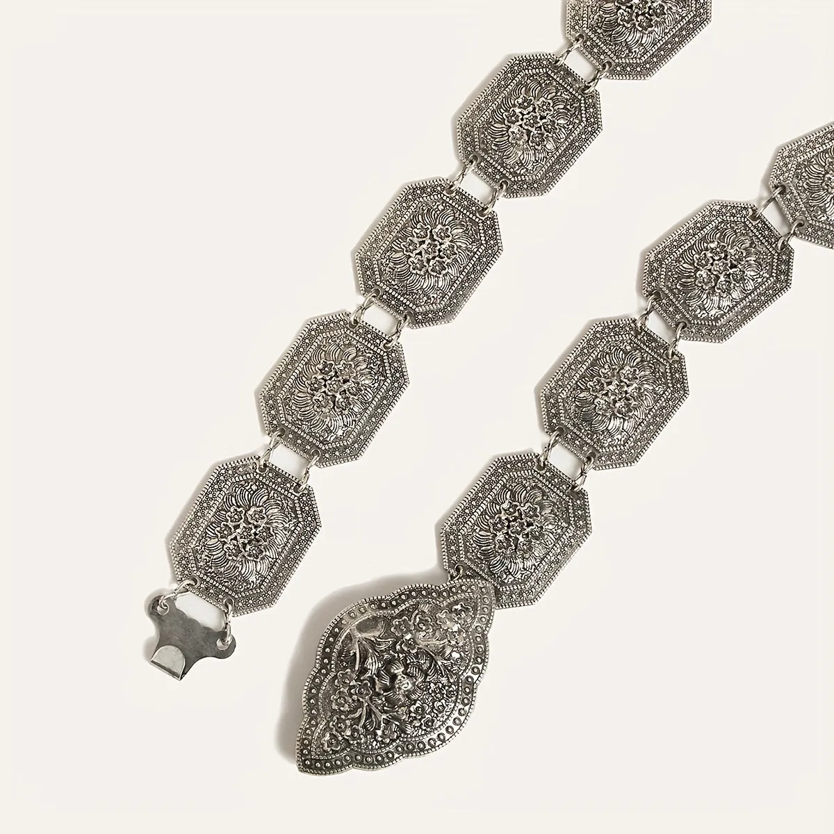 Vintage Silver Engraved Chain Belt for Women