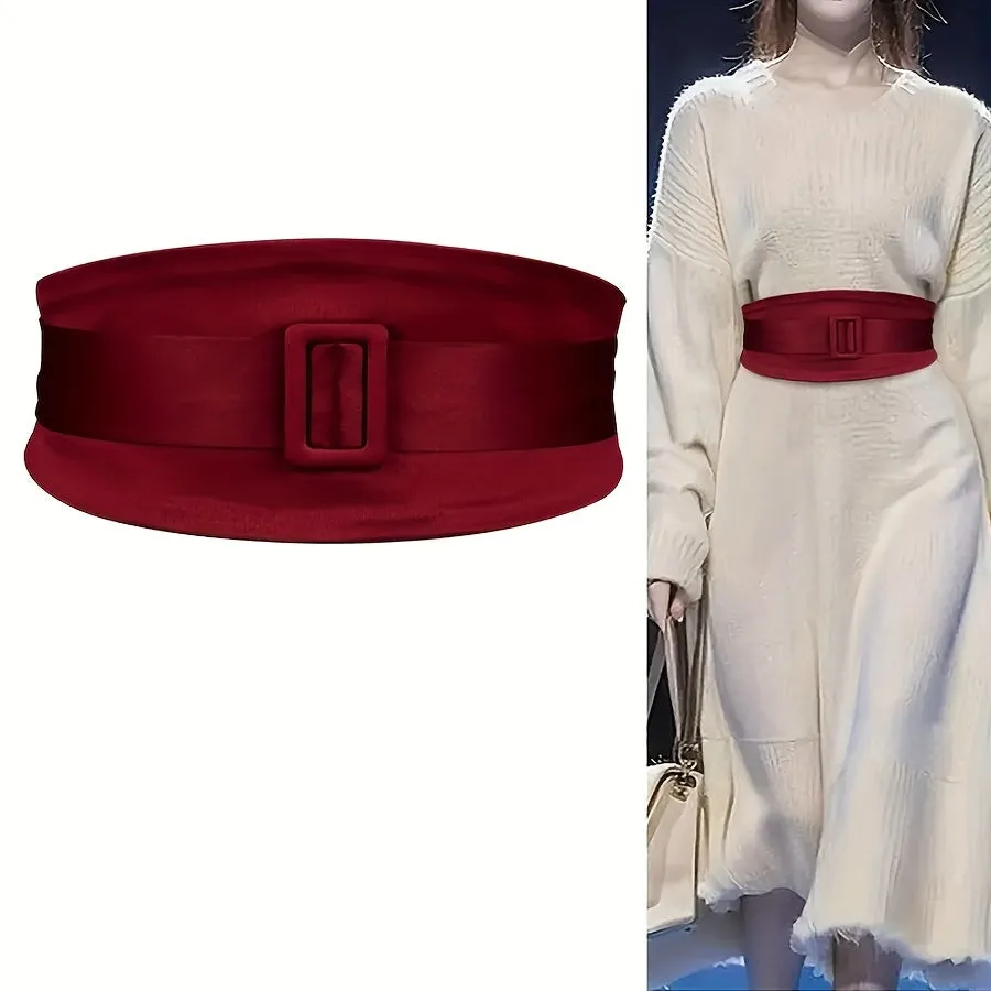 Vintage Wide Waist Cinch Belt Elastic Pleated Retro Belt for Dresses