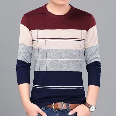 VISADA JAUNA 2017 New Autumn Fashion Casual Mens Sweater O-neck Slim Fit Knitting Sweaters Stripe Plus Size Men's Sweater N5862