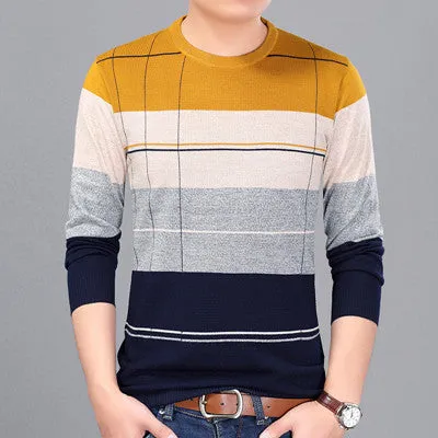 VISADA JAUNA 2017 New Autumn Fashion Casual Mens Sweater O-neck Slim Fit Knitting Sweaters Stripe Plus Size Men's Sweater N5862