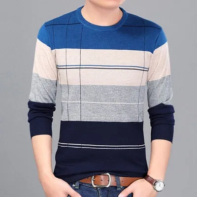 VISADA JAUNA 2017 New Autumn Fashion Casual Mens Sweater O-neck Slim Fit Knitting Sweaters Stripe Plus Size Men's Sweater N5862