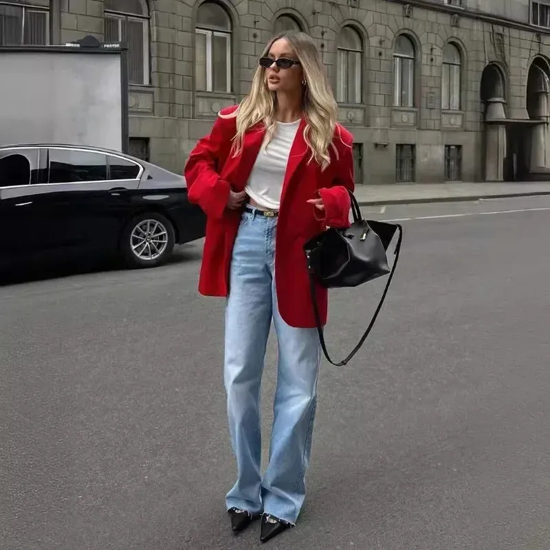 Wendy™ | Single Breasted Turn-down Collar Red Suit