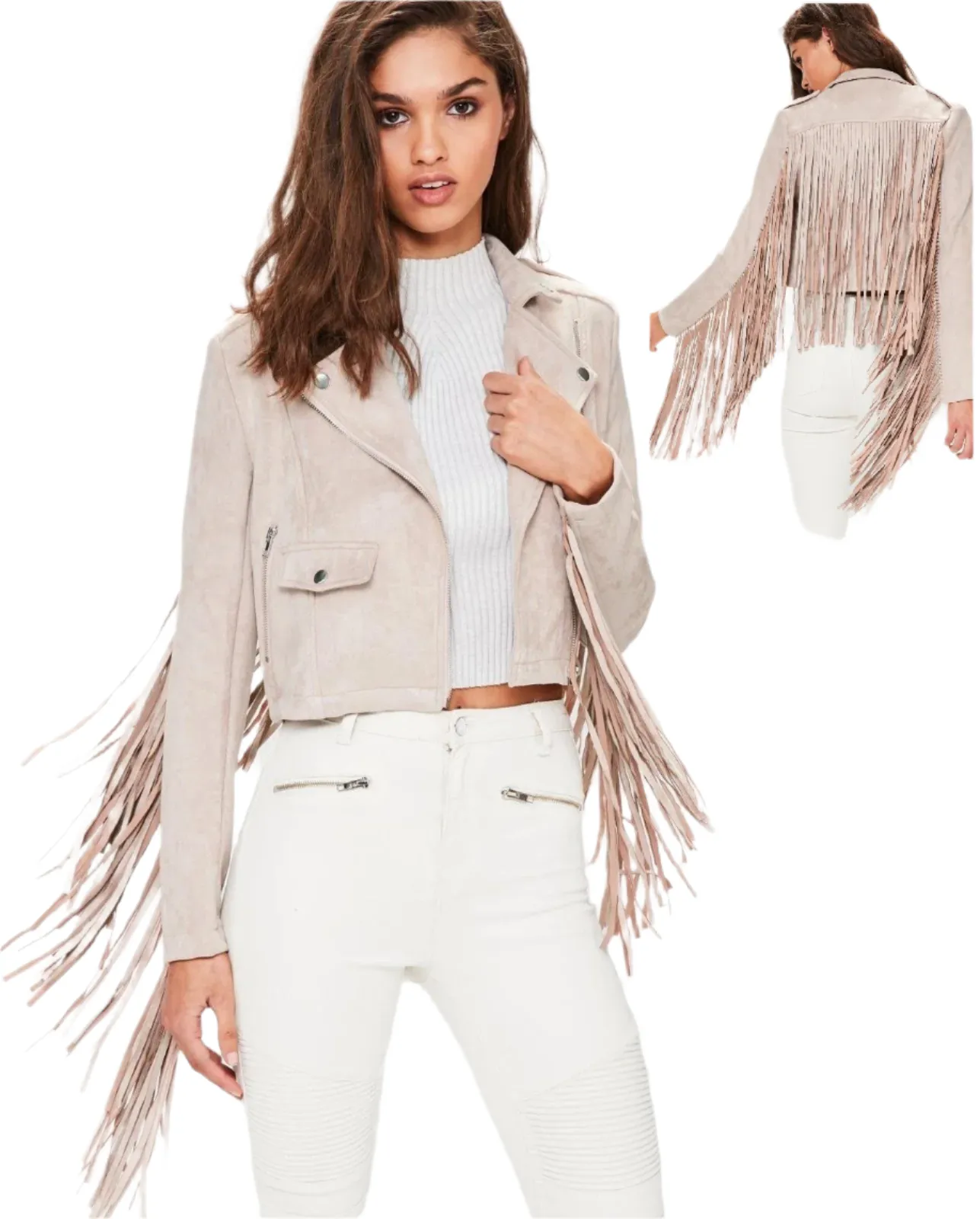 Western Fringe Beige Suede Leather Jacket for Women Cowgirl WFJ204