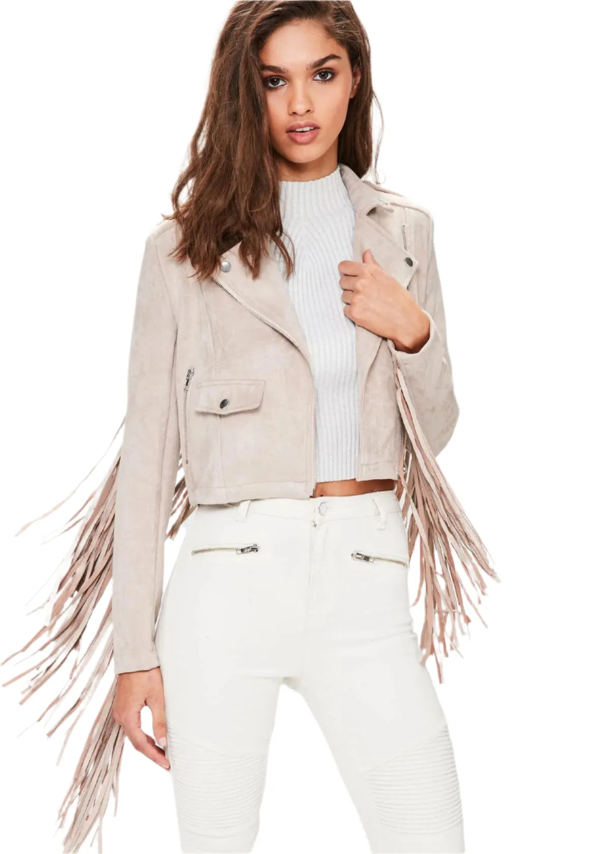 Western Fringe Beige Suede Leather Jacket for Women Cowgirl WFJ204