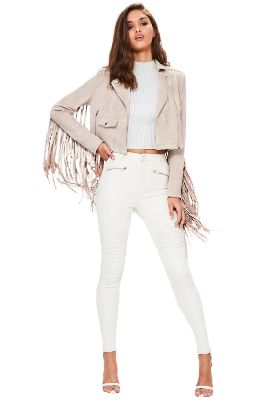 Western Fringe Beige Suede Leather Jacket for Women Cowgirl WFJ204