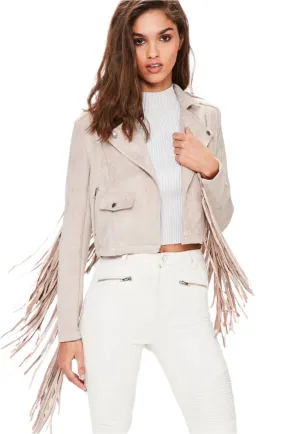 Western Fringe Beige Suede Leather Jacket for Women Cowgirl WFJ204